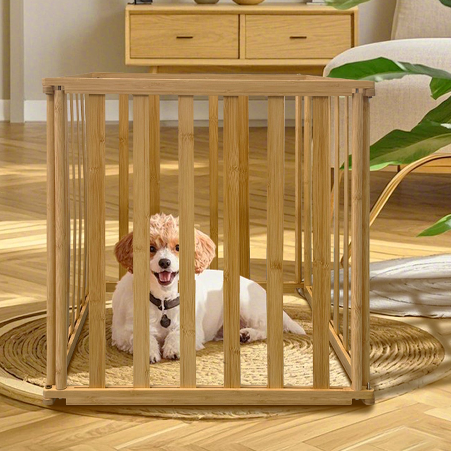 Ready to pets 4-Panels Premium Bamboo Pet Fence: Where Elegance Meets Functionality For the Discerning Pet Owner Who Values Style, Sustainability, and Simplicity