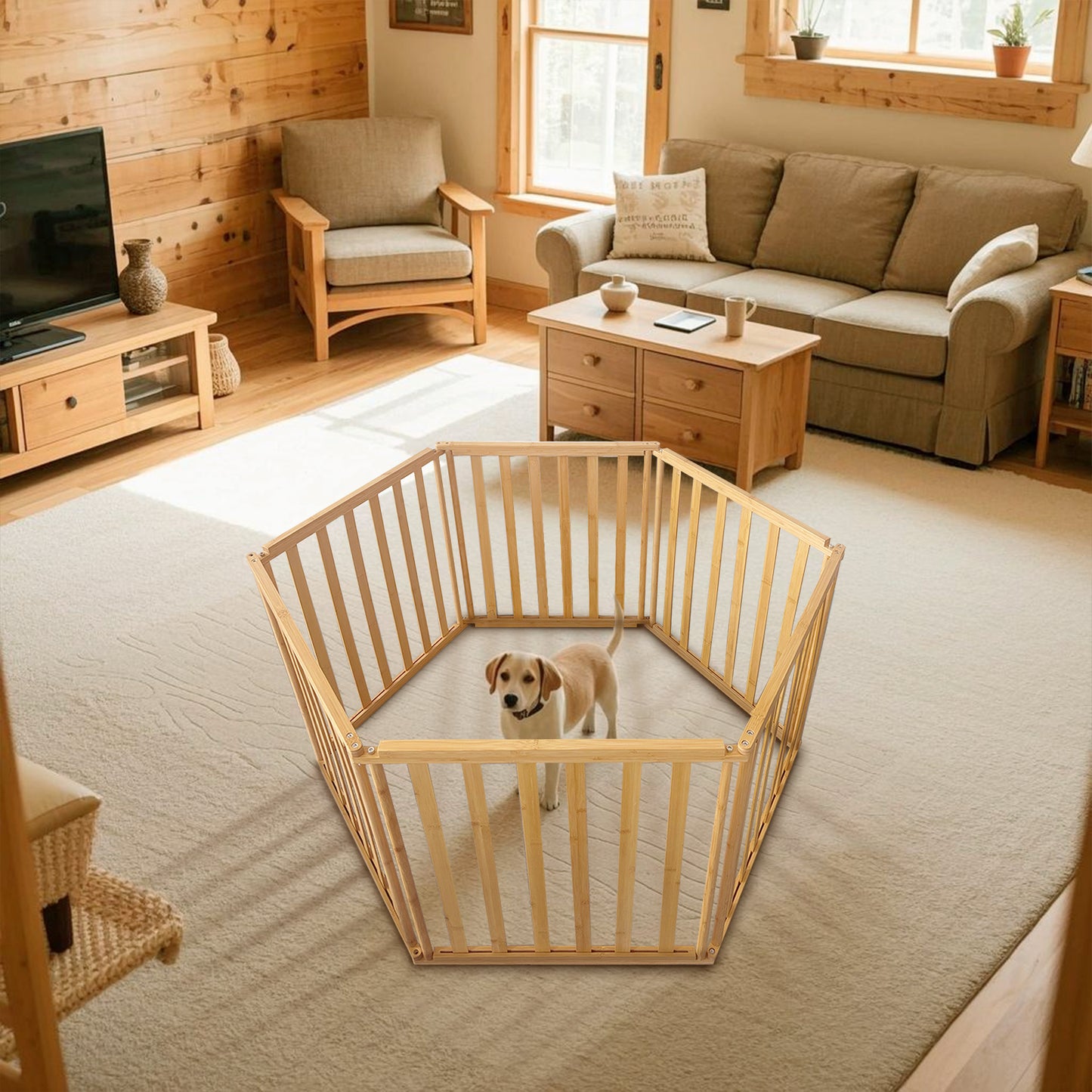Ready to pets 6-Panels Premium Bamboo Pet Fence: Where Elegance Meets Functionality For the Discerning Pet Owner Who Values Style, Sustainability, and Simplicity